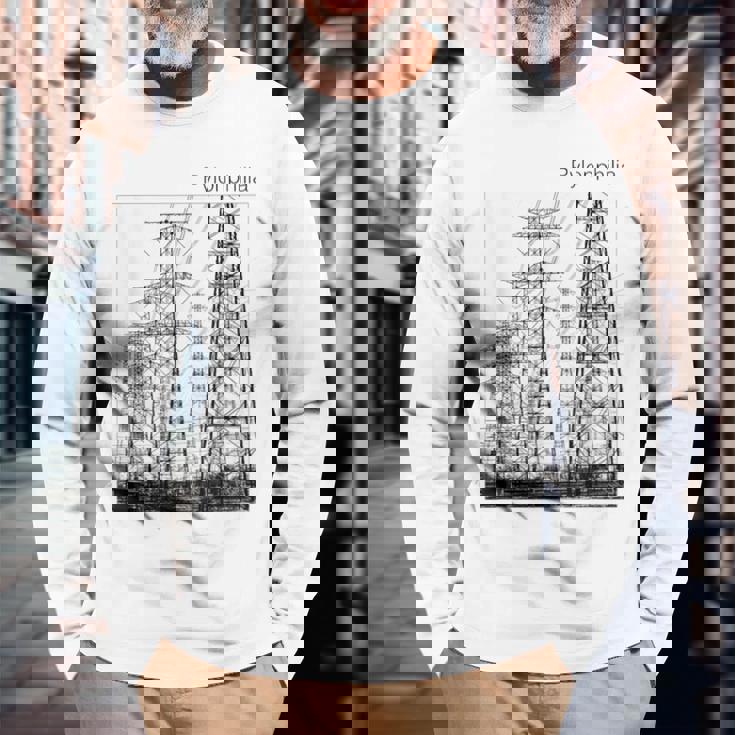 送電鉄塔 -Pylonphilia- 長袖Tシャツ 高齢者への贈り物