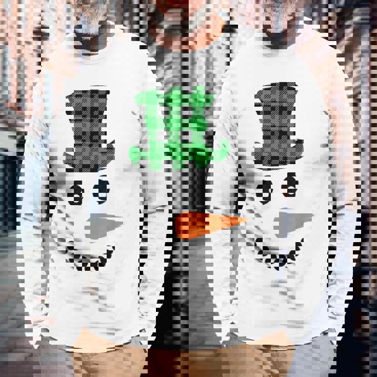 雪だるま 顔 にんじん鼻 クリスマス 冬 格子柄 サンタハット 長袖Tシャツ 高齢者への贈り物