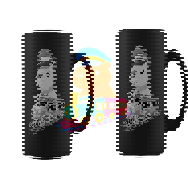 Capybara Riding Train Cute Kawaii Cartoon Rail Adventure コーヒーマグ