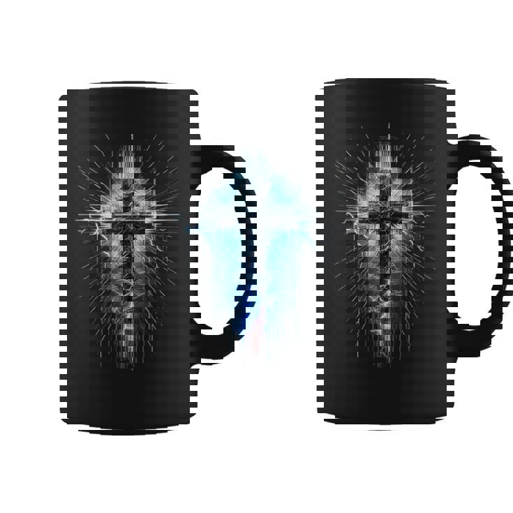 Christian Cross Punk Art Style Distressed Crown Of Thorns Coffee Mug