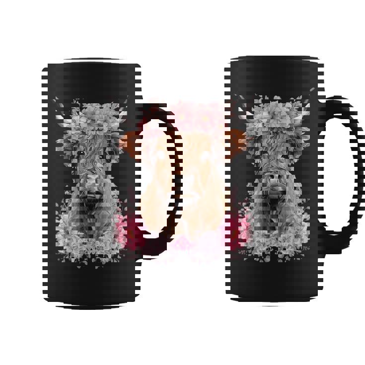 Cute Baby Highland Cow With Flowers Calf Animal Cow Women Coffee Mug