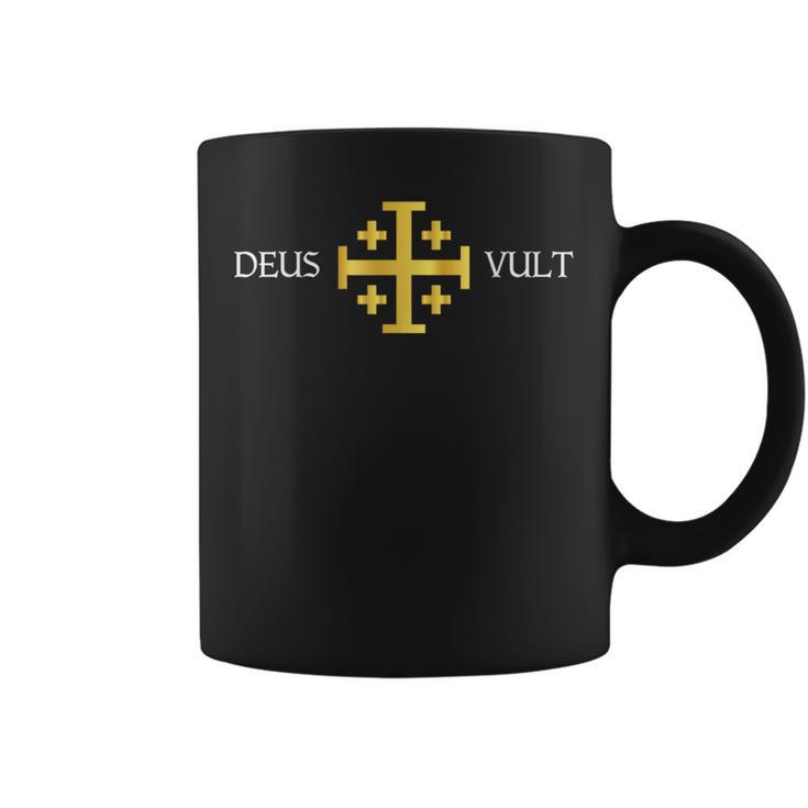 Deus Vult Knights Templar Jerusalem Cross Catholic Faith Coffee Mug