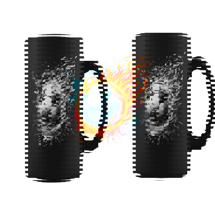 Flaming Soccer Ball On Fire Colorful Splash Sports Lover Fan Coffee Mug Flaming Soccer Ball On Fire Colorful Splash Sports Lover Fan Coffee Mug