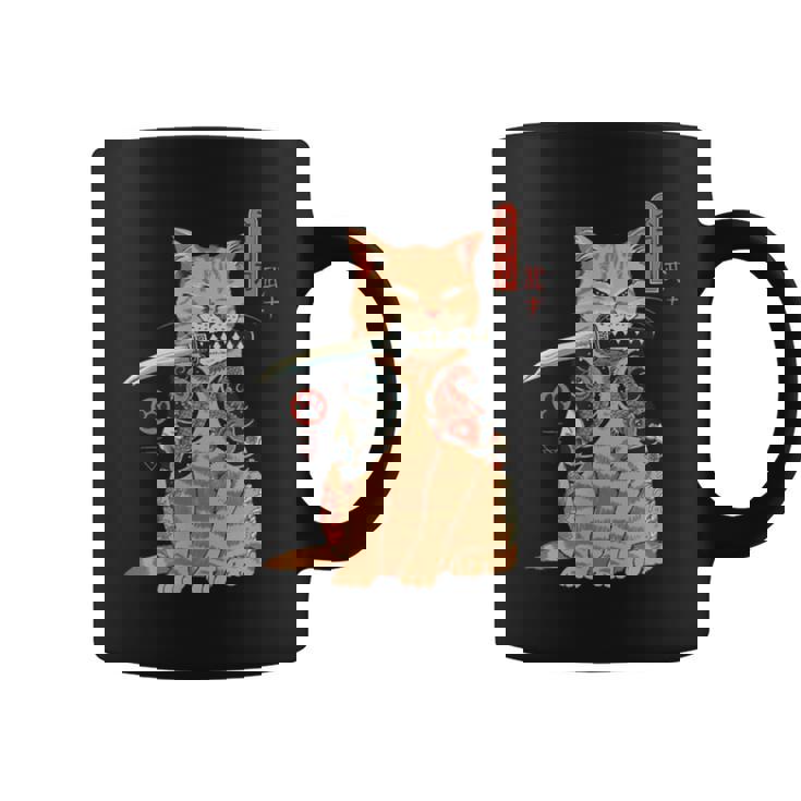 Katana Tatuada De Japón Asiáticoamurai Gato Geekintage Retro Taza de café