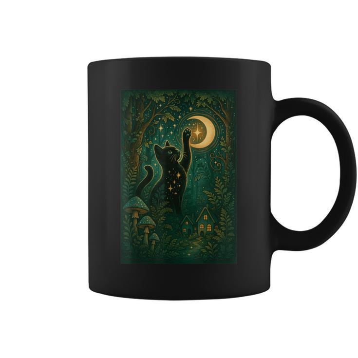 Magical Black Cat Moon Forest Fantasy Cottagecore Coffee Mug