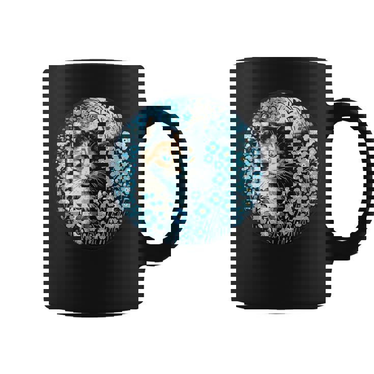 No Me Olvides De Flores Y Gato Calicó Taza de café