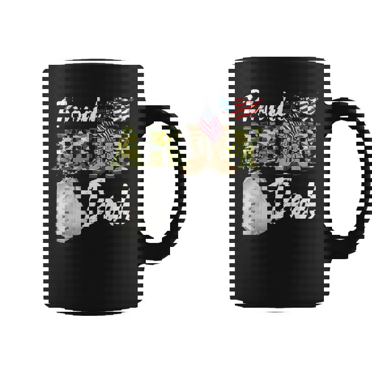 Proud Army Dad Military Dad With Dog Tag Us Flag Coffee Mug