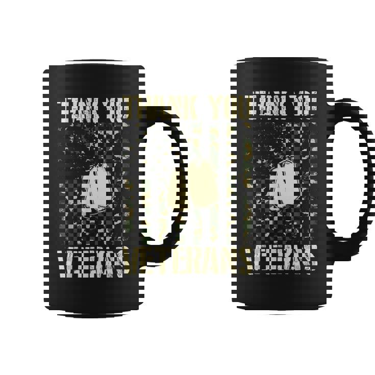 Thank You Veterans Patriotic Dog Tag American Flag Women Coffee Mug