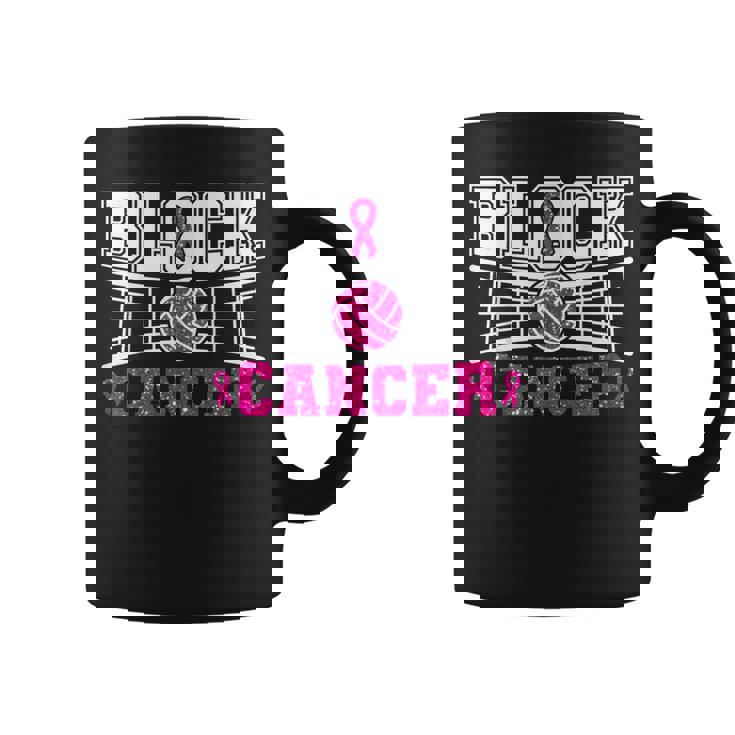 Volleyball Breast Cancer Awareness Block Out Cancer Pink Coffee Mug