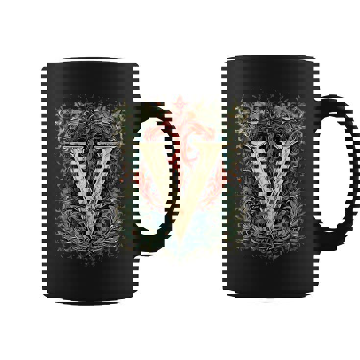 V文字 アルファベット ヴィンテージ モノグラム イニシャル 名前 コーヒーマグ