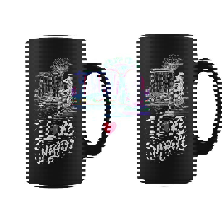 「I Loveingapore Citykyline」とマーライオンのデザイン。 コーヒーマグ