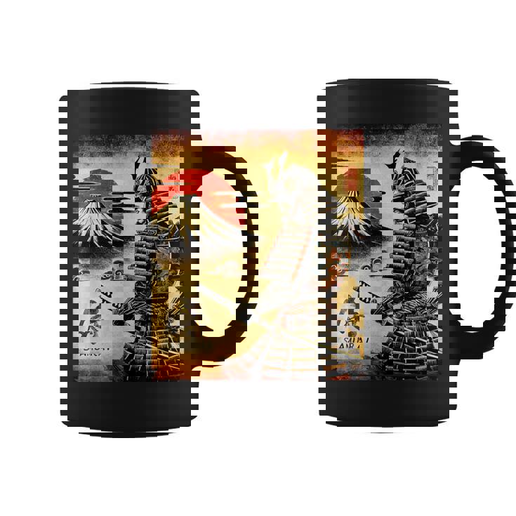 「夜明けの富士山と壮大な侍戦士」 コーヒーマグ