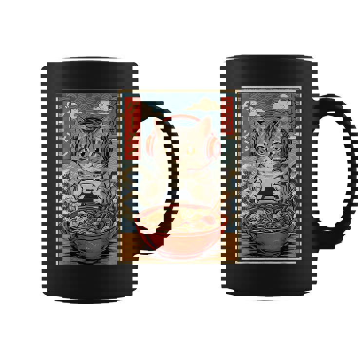 かわいい カワイイ ゲーマー猫 ラーメン ゲーム好き 猫好き向け 面白い デザイン レトロ 和風 日本 アニメ コーヒーマグ