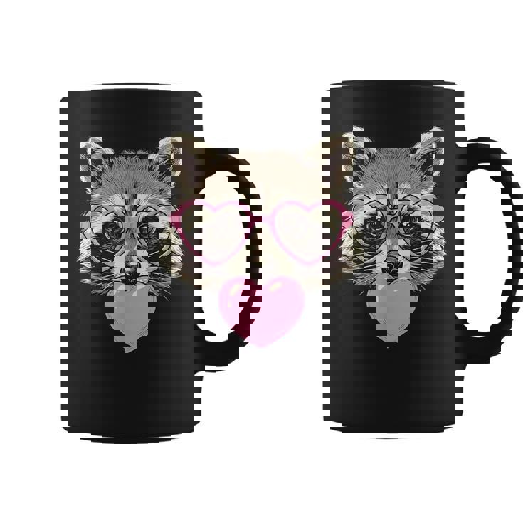 かわいいアライグマが吹くピンクのバレンタイン ハート バブルガム コーヒーマグ