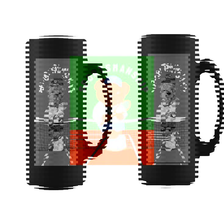 クールなテディベア テニス イラスト グラフィックデザイン コーヒーマグ