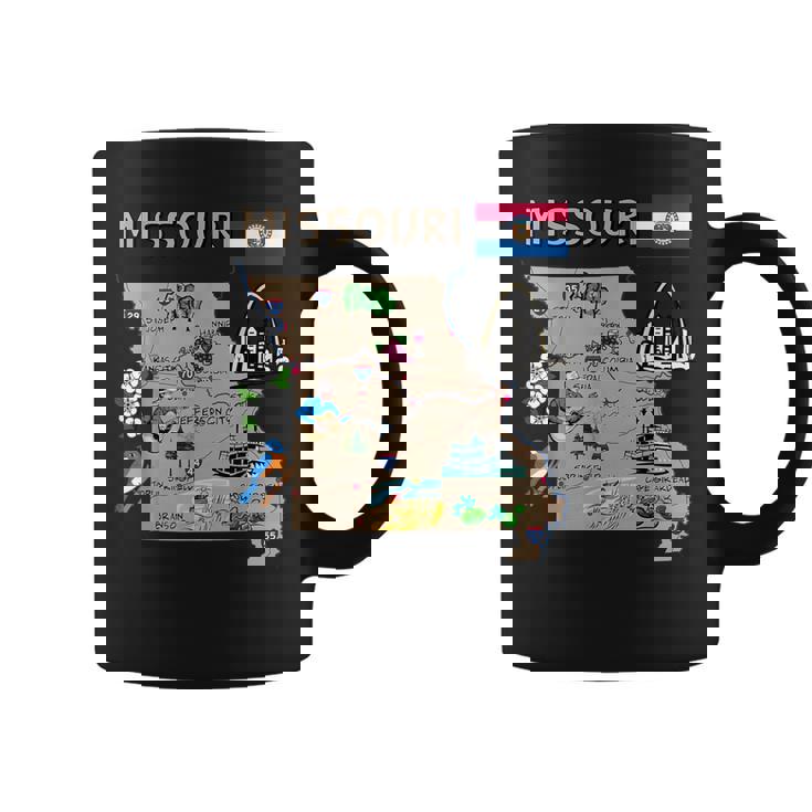 ミズーリ州のランドマーク、主要都市、道路、旗の地図 コーヒーマグ