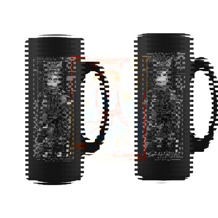 レトロな侍猫 戦士の猫 長袖tシャツ コーヒーマグ