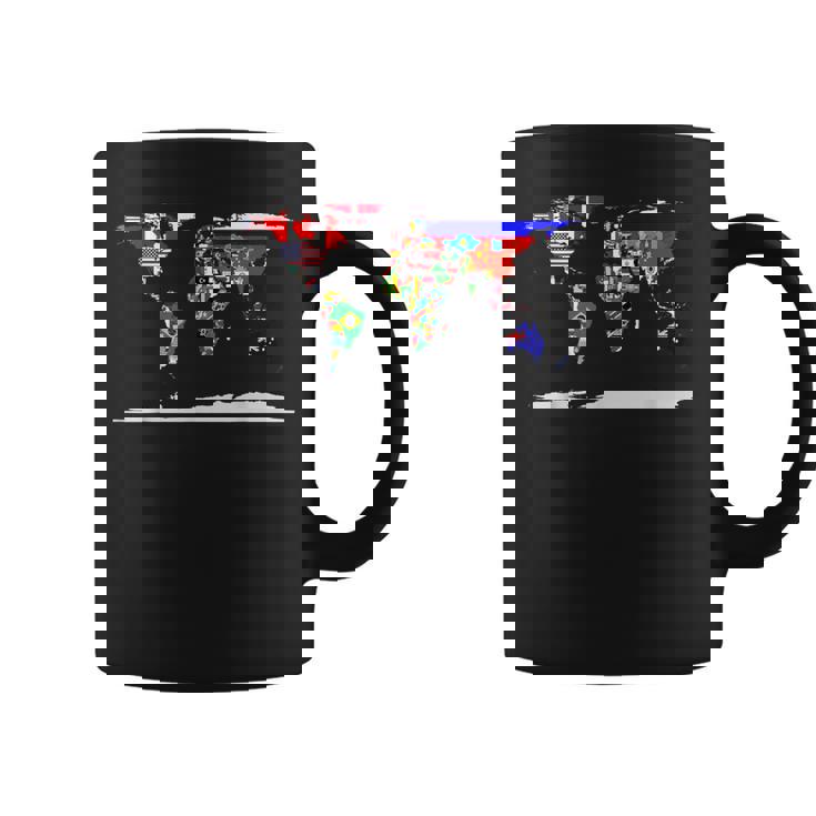 世界地図と世界の国の旗 コーヒーマグ