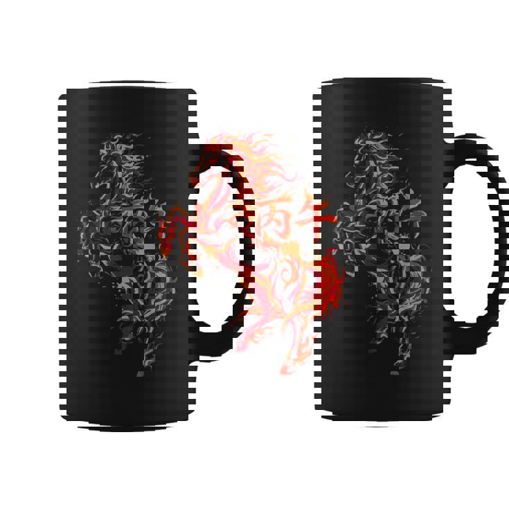 丙午 火の馬 墨絵 ストリートアート 筆文字 和柄 漢字 グラフィック 赤い炎 デザイン 日本風 コーヒーマグ