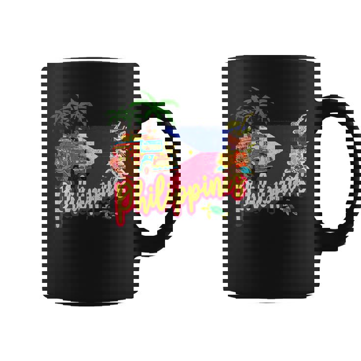 旗のヤシの木のお土産とフィリピンのヴィンテージメガネザル コーヒーマグ