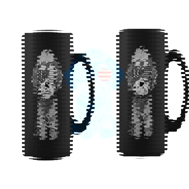 犬 柄 デニム パッチワーク アート コーヒーマグ