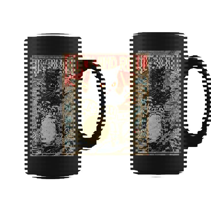 猫 演奏 ドラム ロック オン ヴィンテージ ロック ドラマー 猫 コーヒーマグ