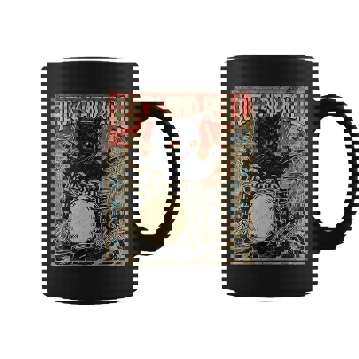 猫 演奏 ドラム ロック オン ヴィンテージ ロック ドラマー 猫 長袖tシャツ コーヒーマグ