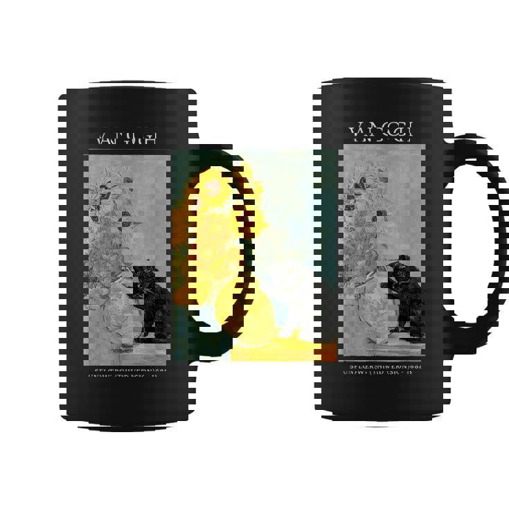 面白いゴッホ風変わりな猫とひまわりの花瓶パロディアート コーヒーマグ