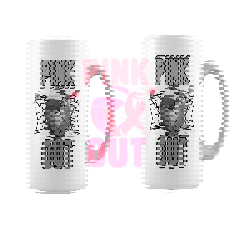 Pink Out Volleyball Breast Cancer Awareness Ribbon Volley Coffee Mug