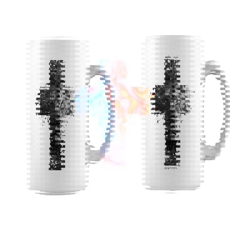 ユダのライオン、イエス・キリストの十字架、キリスト教信仰のグラフィック。 コーヒーマグ