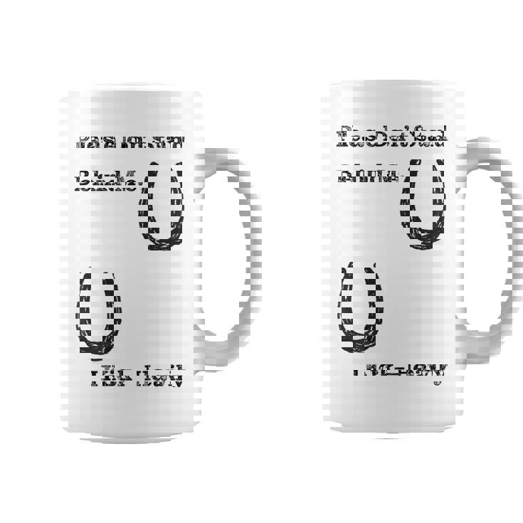 後蹴りに注意 蹄鉄 馬好き 馬術部 キッズ 大人 親子ペア バックプリント コーヒーマグ