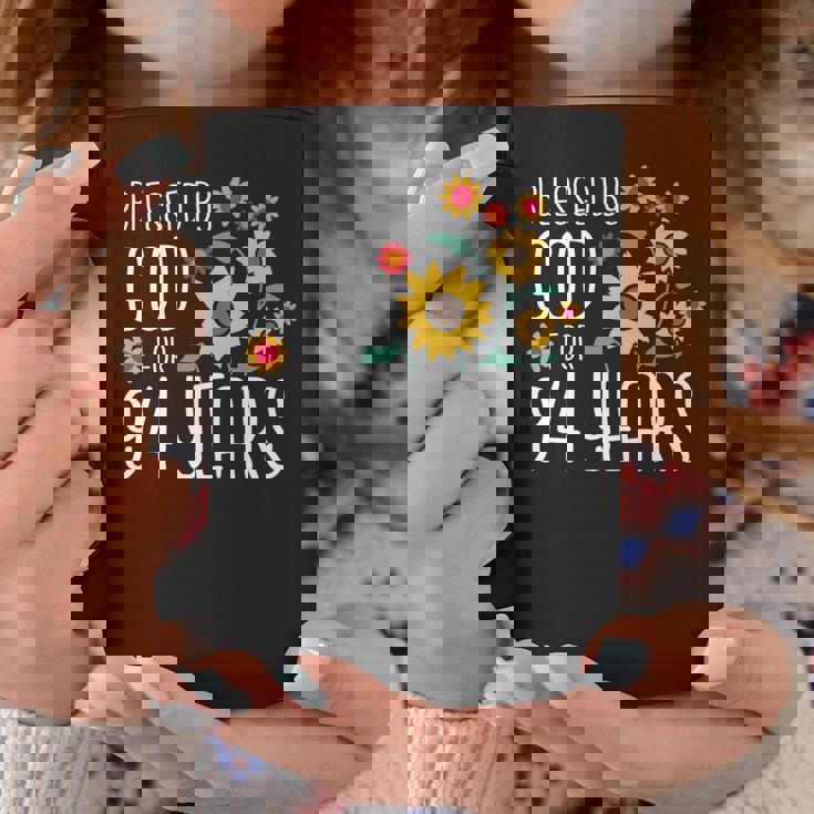 94歳の神に祝福され 可愛いひまわり 94歳の誕生日 長袖tシャツ コーヒーマグ 面白い贈り物