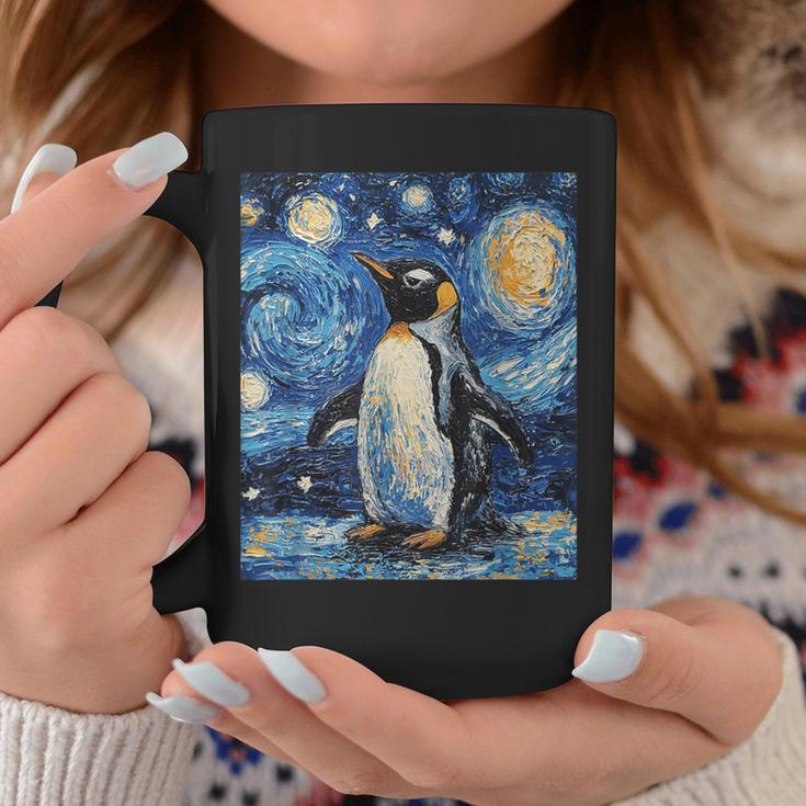 Penguin Bird Van Gogh Style Starry Night Coffee Mug | Mazezy