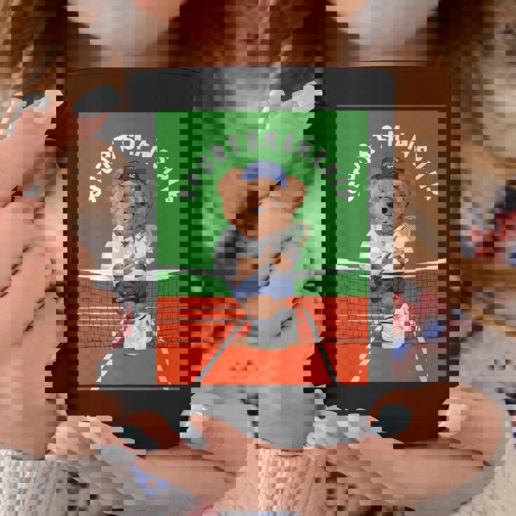 クールなテディベア テニス イラスト グラフィックデザイン コーヒーマグ 面白い贈り物