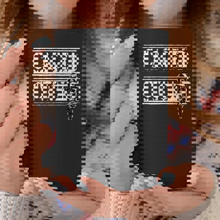 ケージドされた従順なコック、フェムドム カッコド 男性 貞操プレイ 長袖tシャツ コーヒーマグ 面白い贈り物