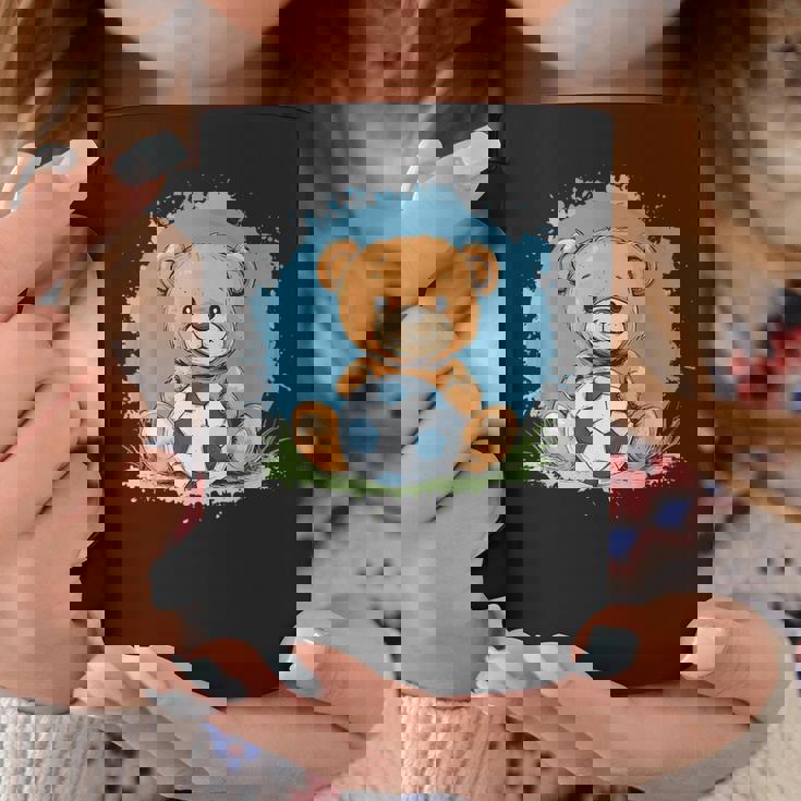 サッカーボール付きのかわいいテディベア コーヒーマグ 面白い贈り物