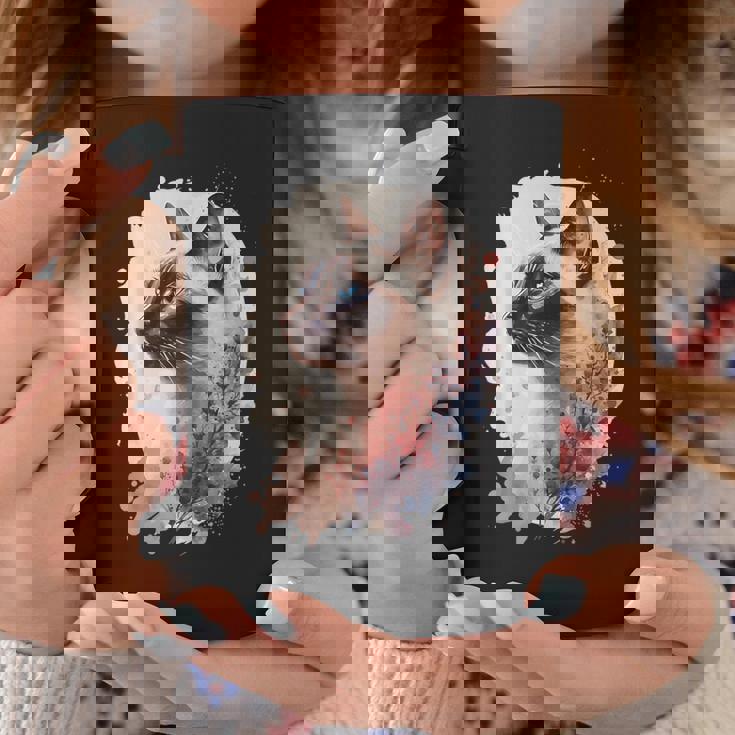 シャム猫 日本の桜 花柄 水彩 猫 コーヒーマグ 面白い贈り物