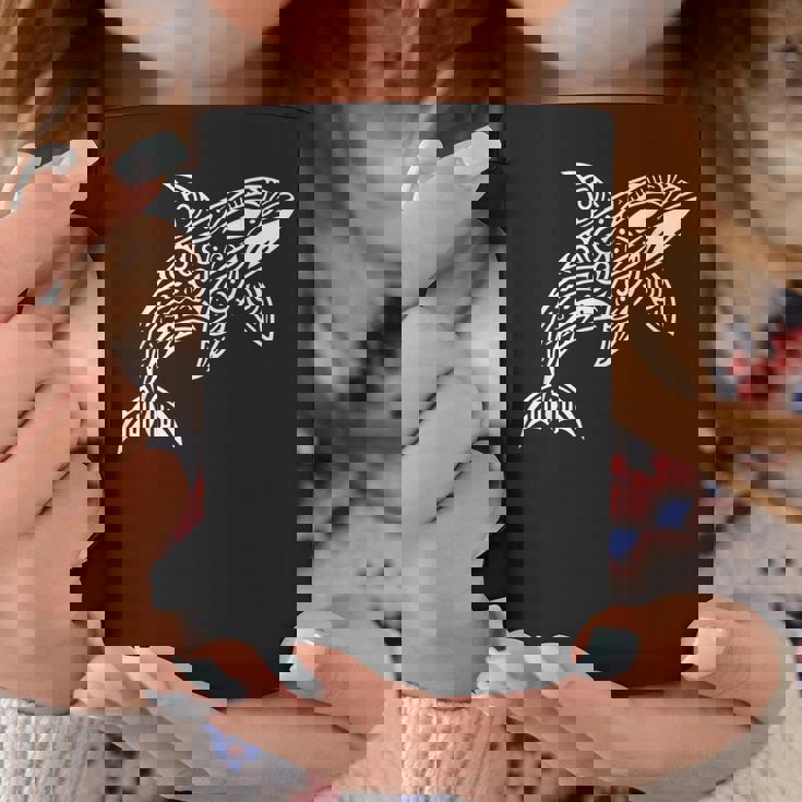 トライバル シャチ クジラ ハワイアン マオリ タトゥー オーシャン アート デザイン コーヒーマグ 面白い贈り物