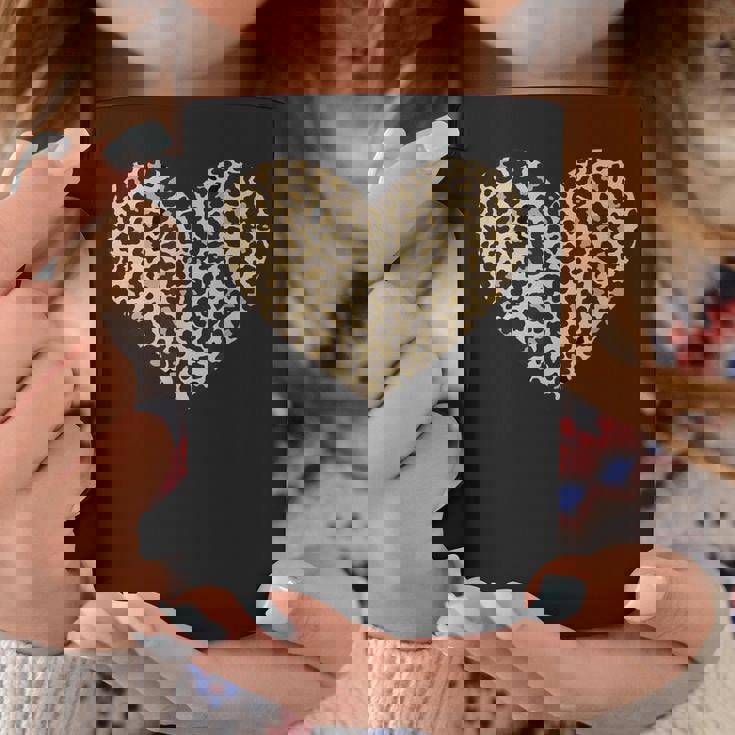 ヒョウ柄ハートソフトベージュ コーヒーマグ 面白い贈り物