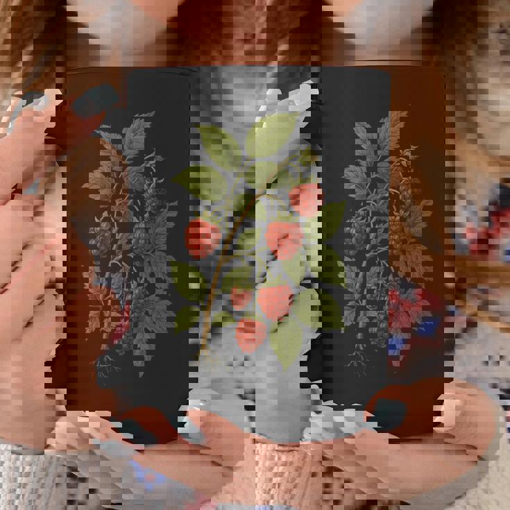 ビンテージボタニカルラズベリー自然アートプリント。 コーヒーマグ 面白い贈り物