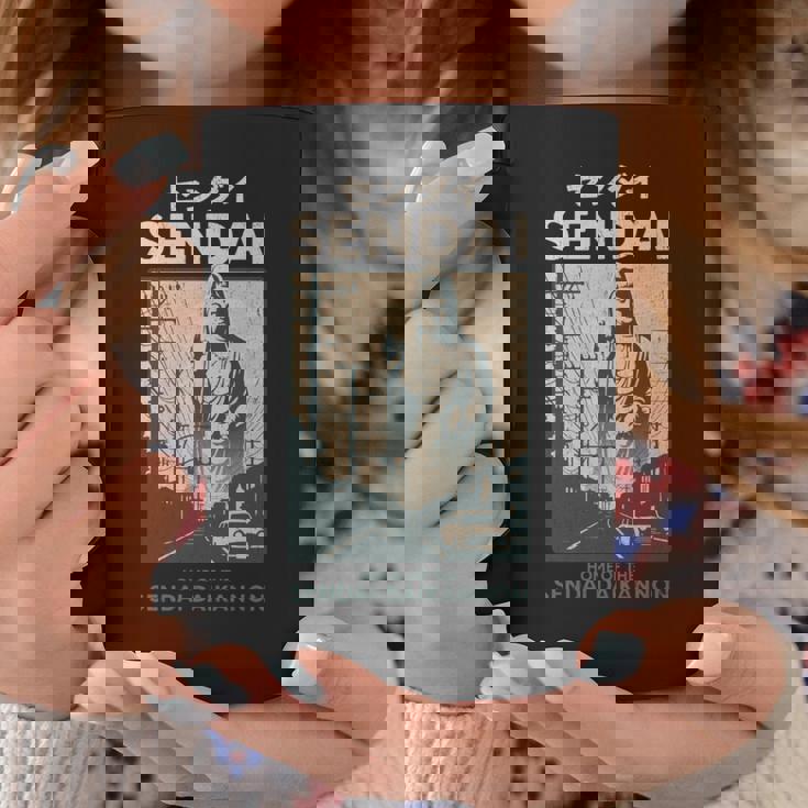 ビンテージ仙台大観音日本観光ポスター 長袖tシャツ コーヒーマグ 面白い贈り物