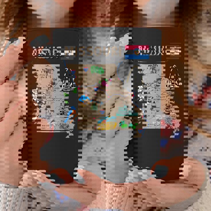 ミズーリ州のランドマーク、主要都市、道路、旗の地図 コーヒーマグ 面白い贈り物