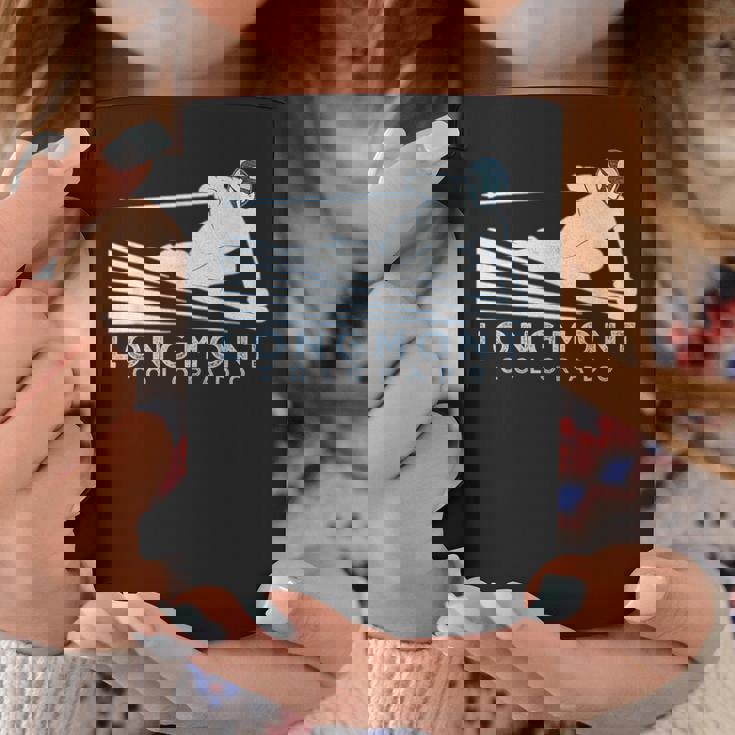 レトロ スキー ロングモント コロラドイラスト ヴィンテージ スノー スキー コーヒーマグ 面白い贈り物