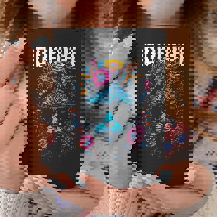 市川市 サングラスをかけた猫と花のデザイン コーヒーマグ 面白い贈り物