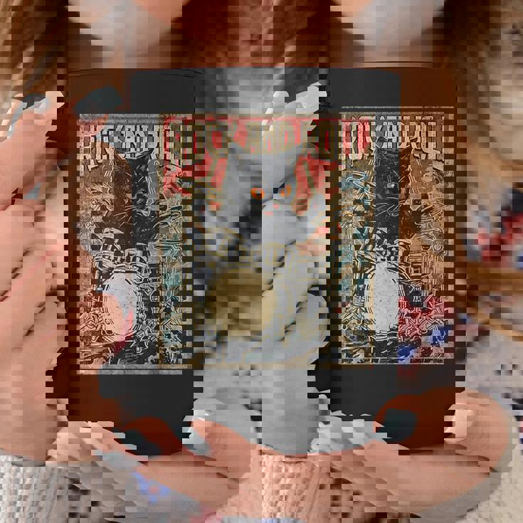 猫 演奏 ドラム ロック オン ヴィンテージ ロック ドラマー 猫 コーヒーマグ 面白い贈り物