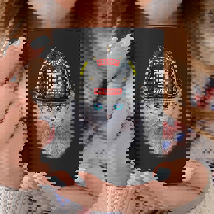 白いペルシャ猫 ねこ 消防士 コーヒーマグ 面白い贈り物