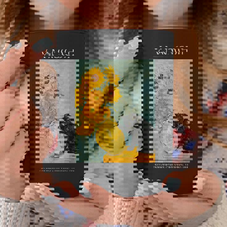 面白いゴッホ風変わりな猫とひまわりの花瓶パロディアート コーヒーマグ 面白い贈り物