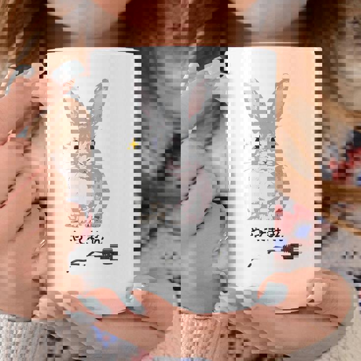 やってませんうさぎ 「I Didn't Do It」 いたずらウサギ 電源コード 面白いデザイン 黒文字 コーヒーマグ 面白い贈り物