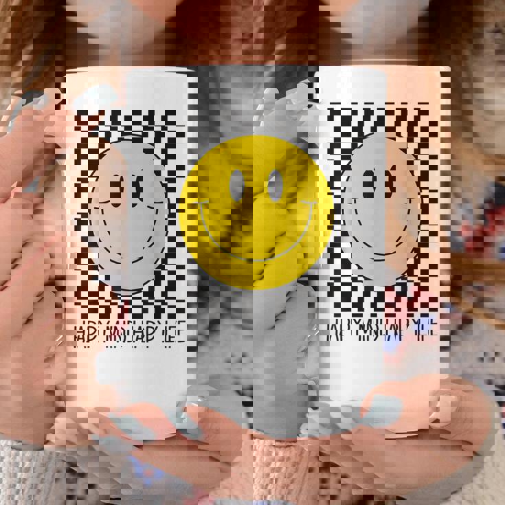 ハッピーマインド ハッピーライフ 70年代 スマイルチェック ハッピースマイルフェイス コーヒーマグ 面白い贈り物