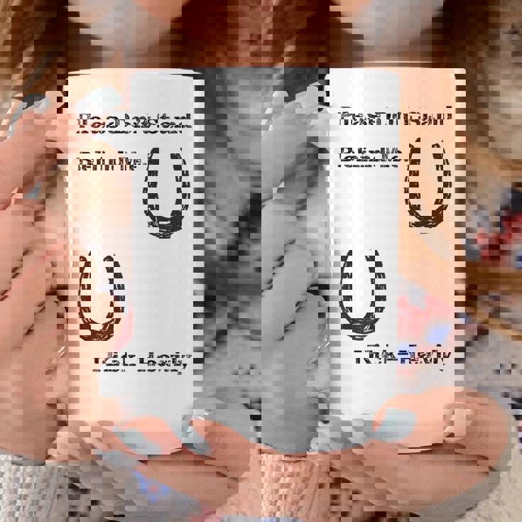 後蹴りに注意 蹄鉄 馬好き 馬術部 キッズ 大人 親子ペア バックプリント コーヒーマグ 面白い贈り物